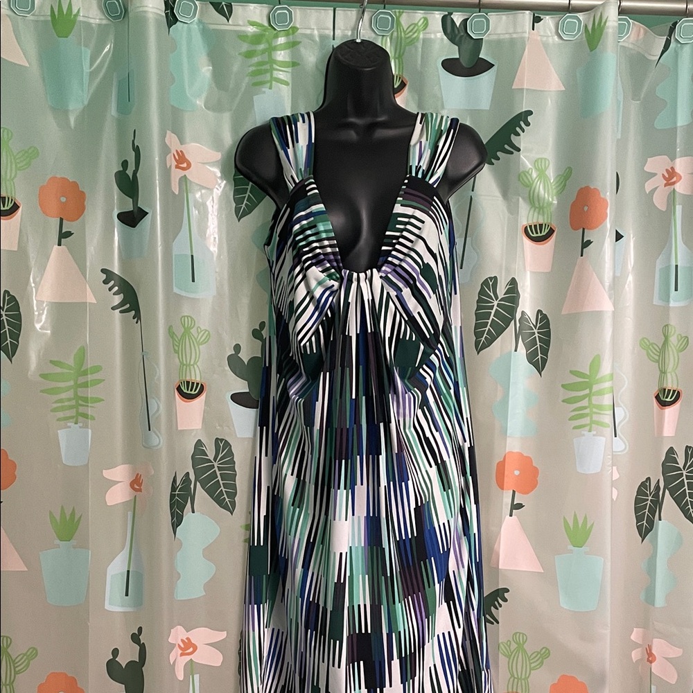 Sleeveless Geometric Print  Dress — Green, Blue, Black